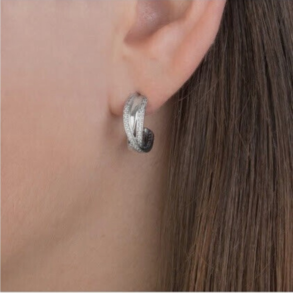 Pandora Entwined Half Hoop Crossover Earrings - Picture 8 of 9